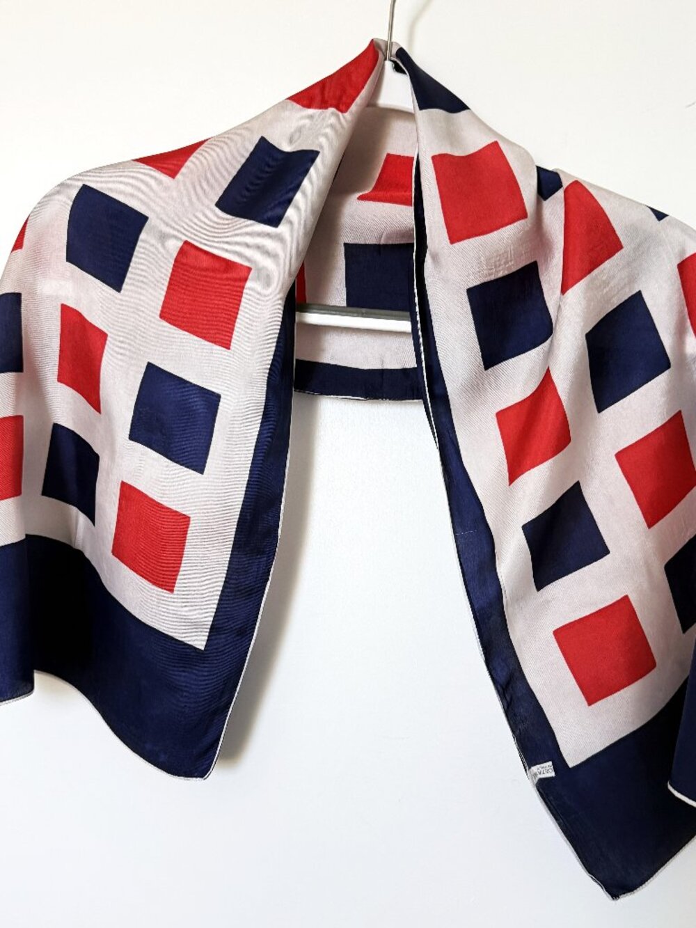 Vintage Italian Scarf Blue White Red Printed Acetate